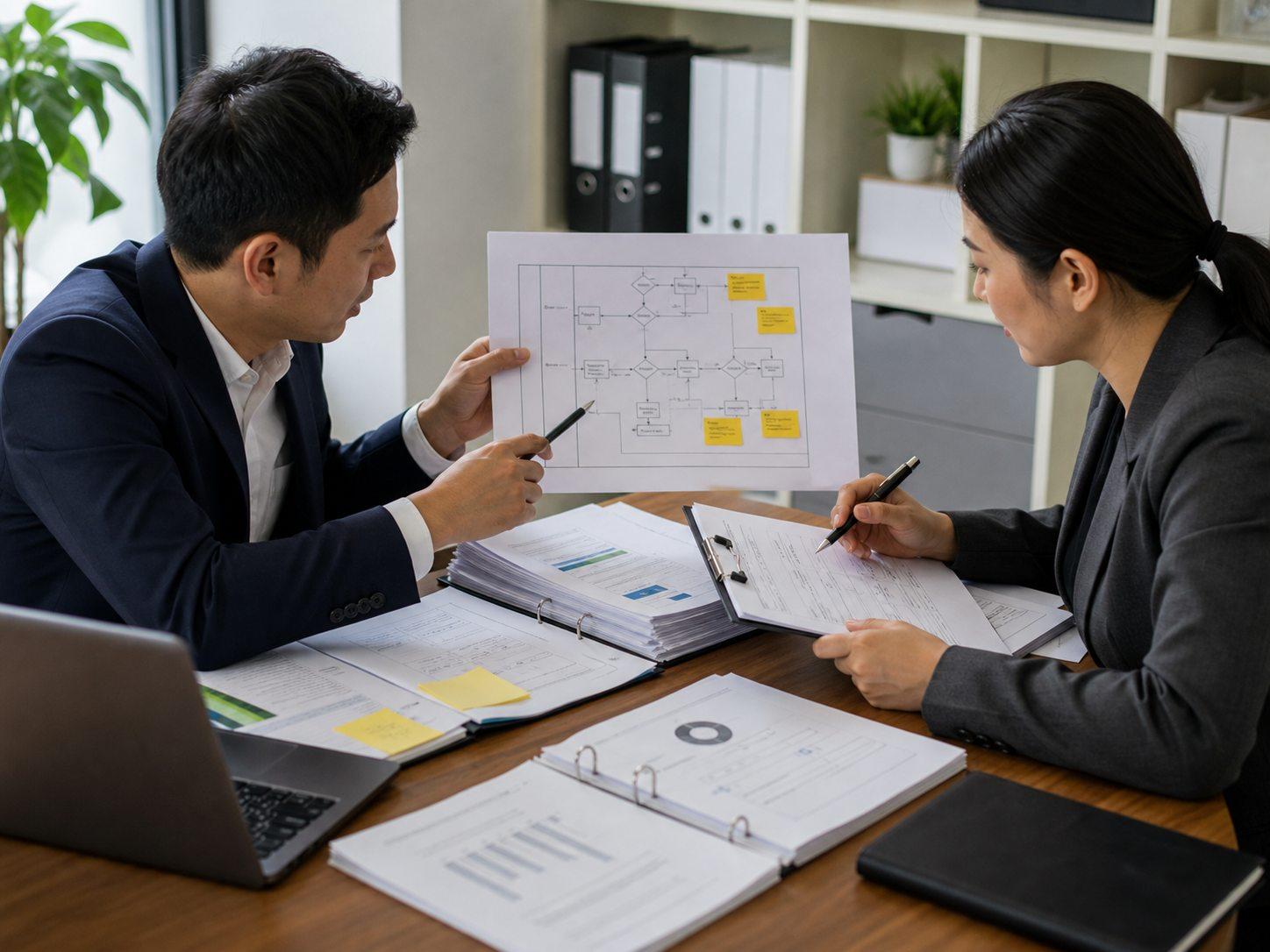 Auditor reviewing process evidence and management system documentation